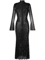 Stand Collar Long Sleeve Diamond Dress