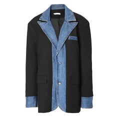 Denim Spliced Contrast Blazer – Tailored Mixed Media