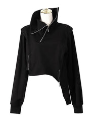 Asymmetrical Turtleneck Zip Hoodie