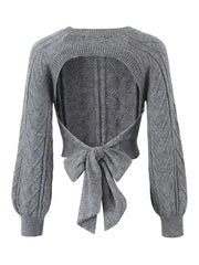 Gray Backless Knit Pullover Sweater