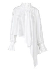Irregular White Pleated Blouse