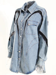 Denim Lace Panel Top – Cotton-poly Textured Fusion