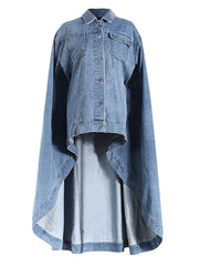 Denim Irregular Cloak – Asymmetric Cotton-poly Drape