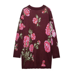 Vintage Rose Jacquard Wool-Blend Cardigan Dress