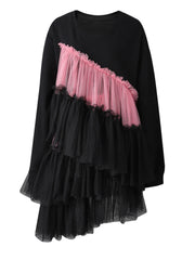 Black Mesh Ruffle Irregular Mini Dress