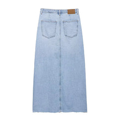 Denim Blue Two-piece Set – Single-breasted Tank & Vintage Zipper Midi Skirt