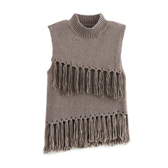 Women’s Chic Sleeveless Cascading Tassel Knit Vest Sweater