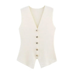 Elegant Solid Knitted Vest & Patchwork Skirt Set