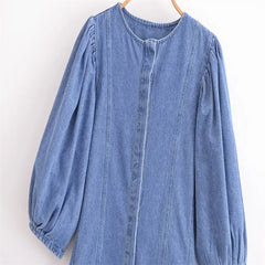 Round Neck Denim Midi Dress