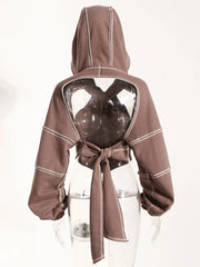 Contrast Cut-Out Hooded Sweatshirt