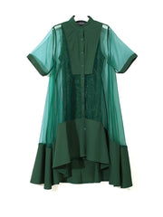 Green Irregular Organza Shirt Dress