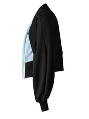 Urban Contrast V-Neck Color-Block Denim Bomber