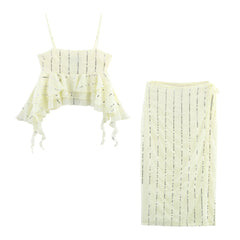 Layered Bead Strap Set – Slash Neck Top & Drawstring Skirt Co-ord