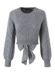 Gray Backless Knit Pullover Sweater