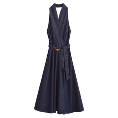 Halter Neck Backless Dress With Belt