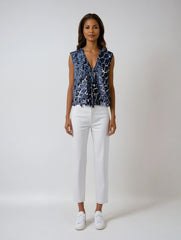 Navy Sequin Casual Denim Vest