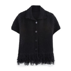 Short-sleeved Knitted Jacket With Tassel Mini Skirt
