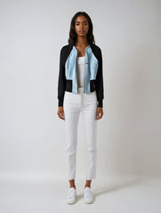 Urban Contrast V-Neck Color-Block Denim Bomber