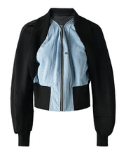 Urban Contrast V-Neck Color-Block Denim Bomber