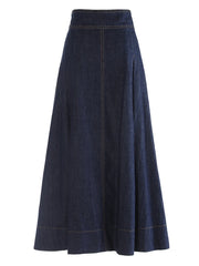 High Waist Denim Buckle A-line Skirt