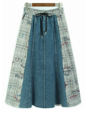 A-Line Plaid Denim Skirt