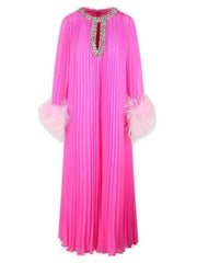 Ruched Pleat Feather Diamonds Spliced Dress