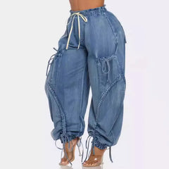 Wide Leg Drawstring Jeans