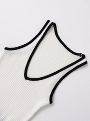 Summer Contrast Color V-Neck Knit Top