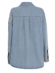 Rhinestone-studded Denim Shirt Dress – Embellished Cotton Blend
