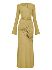Chic Knitted Maxi Dress with Metal Button Detail