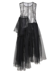 Black Irregular Ruffle Dress – Sheer Artistry in Cotton-poly Tulle
