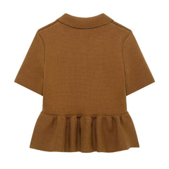 Short-Sleeve Pleated Hem Knit Cardigan
