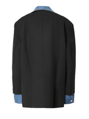 Denim Spliced Contrast Blazer – Tailored Mixed Media