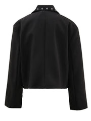 Grommet-Embellished Cropped Black Blazer