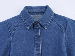 Autumn Solid V-Neck Long Sleeve Denim Shirt