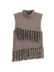 Women’s Chic Sleeveless Cascading Tassel Knit Vest Sweater
