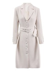Single-breasted Belted Long Blazer – Elegant Formal Jacket