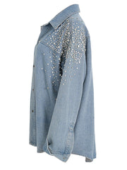 Rhinestone-studded Denim Shirt Dress – Embellished Cotton Blend