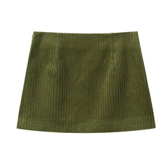 Olive Green Corduroy Jacket & Mini Skirt Set