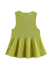Summer 2025 Green Tiered Knit Sleeveless Vest