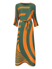 Bold Geometric Striped A-Line Midi Dress