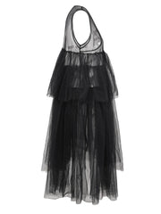 Black Irregular Ruffle Dress – Sheer Artistry in Cotton-poly Tulle