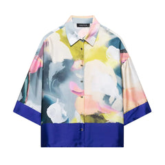 Contrast Tie-Dye Satin Smock Blouse