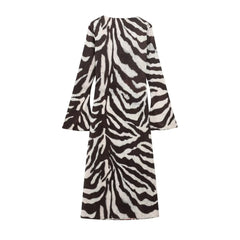 Printed Flare-sleeve Maxi Dress – High Street Long-sleeve Style for Spring