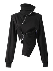 Asymmetrical Turtleneck Zip Hoodie
