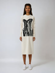 Apricot Trompe-l’œil Corset-Print Knit Maxi Dress