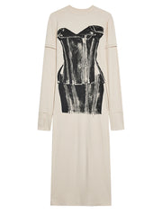 Apricot Trompe-l’œil Corset-Print Knit Maxi Dress