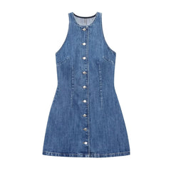 Summer Retro Sleeveless Denim Mini Dress