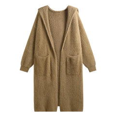 Beige Oversized Hooded Knit Cardigan