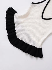 Summer Contrast Color V-Neck Knit Top